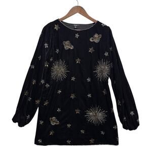 Nasty Gal Celestial Embellished Velvet Mini Dress Black NWT US 6 Stars Planets